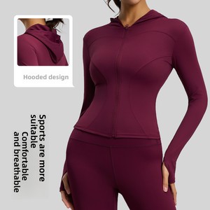 Juyitang Nuevo Traje de Yoga Transpirable con Capucha, Chaqueta Ajustada de Alta Elasticidad con Mangas para <span class=keywords><strong>Mujer</strong></span>, Spandex/Poliéster, Color Sólido - Product Image 1