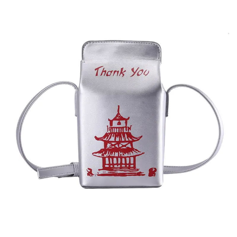 Tas bahu wanita dompet kotak Takeout Cina tas tangan kasual Clutch kotak susu kartun Fashion untuk wanita tas makanan menyenangkan selempang tubuh