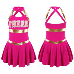 American Kids School Girls Cheerleading Uniform Scoop Neck Cheer Leader Wears Performance Transpirable Spandex Cheerleader Costume - Product Image 1