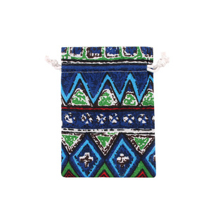 Sac en jute bleu et blanc de style chinois, recyclable, avec cordon de serrage, pour ranger les bijoux, les cadeaux, les objets - Product Image 6