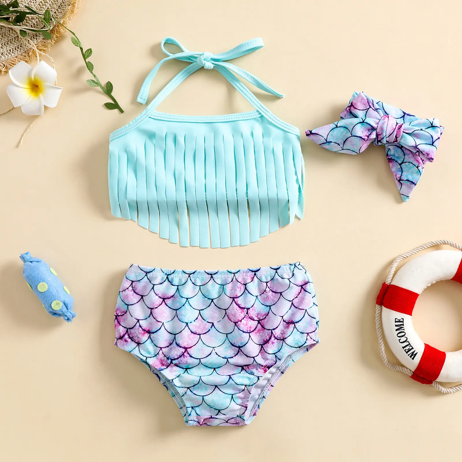 Estate nuova sirena costume da bagno separato nappa costume da bagno primavera calda per bambini ragazze bikini due pezzi costumi da bagno costumi da bagno