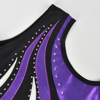 Justaucorps de gymnastique sans manches personnalisé avec strass, violet noir en spandex et nylon, vêtements de danse de compétition pour femmes adultes VANTEN