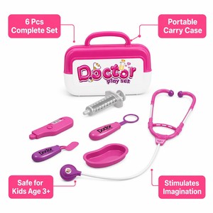 Juego de 6 Piezas de <span class=keywords><strong>Doctor</strong></span> para Niños con Maleta Portátil Rosa, Kit Médico Educativo de Juego de Roles para Niños Pequeños y Niñas - Product Image 4
