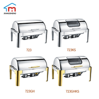 Xiangsheng 9l Goud Roestvrij Staal Rollende Top Chafing Dish Restaurant Buffet Food Warmer Gepolijst Oppervlak