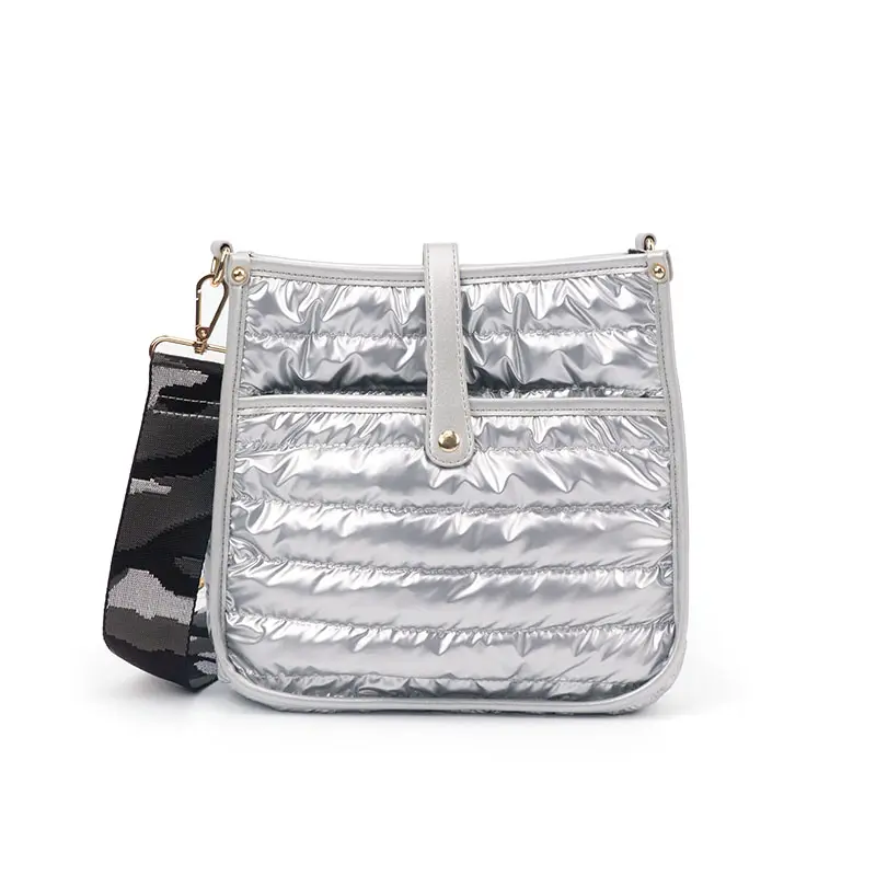 Hot Sale Winter Autumn New Women Puffer Crossbody Bag Silver And Black Color Match 5cm Straps Ladies Crossbody Message Bags