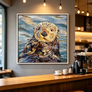 Peinture à l'huile Impasto sur toile, motif loutre marine, portrait animal texturé encadré, décoration murale pour salon, café, hôtel - Product Image 5