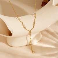 Collier en Y pour femme, plaqué or 18 carats, en acier inoxydable, réglable, avec pendentif incrusté de zircon