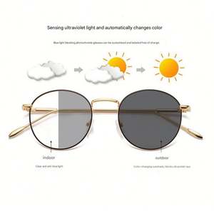 Gafas de Sol Redondas de Metal Retro Unisex 2025 con Logotipo Personalizado, Gafas Fotocromáticas Anti Luz Azul para Hombre y Mujer - Product Image 3