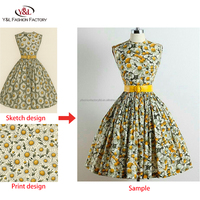 Fabricant de Mode d'Inspiration Vintage Robe Midi Fleurie de Haute Qualité pour Femmes Élégantes en Coton 100% Biologique