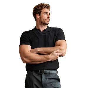 폴로 셔츠 얇은 턴다운 칼라 다용도 니트 솔리드 컬러 라이트 성숙한 통근 짧은 필링 방지 여름 기본 남성 - Product Image 5