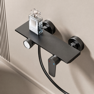 Modernes Mattschwarzes Thermostatisches Duschsystem Wandmontiert Hotel-Badezimmer Warm-Kalt Wasserfall Handbrause Gleitstange Legierung - Product Image 6