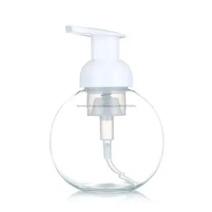 Beste verkauf kunststoff pet transparent 250ml flasche mit schäumen pumpe schaum seife flasche