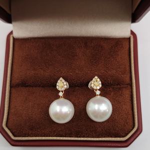 UM Jewelry 18K Solid <b>Gold</b> Stud <b>Earring</b> Wholesale Natural Pearl Yellow Diamond Unisex/<b>Men</b>/Women Anniversary Daily Wedding Party - Product Image 3