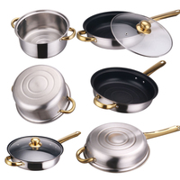 Set panci Stainless steel, panci anti lengket 12 buah set pegangan berlapis emas stainless pot peralatan masak dapur