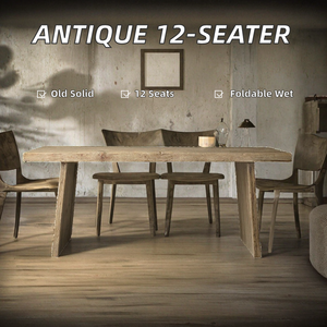 Antique Weathered Recycled Elm <b>Wood</b> Traditional 12 Seaters Thick Slab Top <b>Foldable</b> Dining <b>Table</b> for Hotel Use - Product Image 2