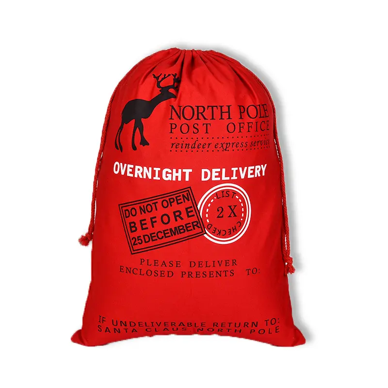 Новогодняя печать на заказ, 50*70 см, большая красная зеленая сумка с Сантой, Рождественская холщовая подарочная сумка
