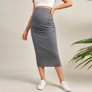 Jupes crayon décontractées pour femmes enceintes Demi-<span class=keywords><strong>jupe</strong></span> <span class=keywords><strong>taille</strong></span> <span class=keywords><strong>haute</strong></span> couleur unie pour femmes de maternité Vêtements pour le ventre mince - Product Image 2