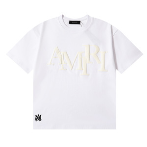 Camiseta de Algodón Puro para Hombre y <span class=keywords><strong>Mujer</strong></span>, Estilo Europeo Americano, con Estampado de Letras en Espuma, Ajuste Holgado y Absorbente de Humedad - Product Image 2