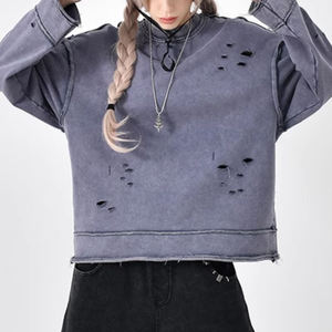 Sweat-shirts et t-shirts streetwear pour femmes OEM, design personnalisé, 100% coton tricoté, écologique, vintage, surdimensionné, col rond, manches longues - Product Image 1