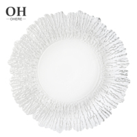 Assiette de présentation en verre transparent de luxe en forme de fleur, 13 pouces, écologique, minimaliste, avec bord doré, bord noir, bord gris, pour location de mariage