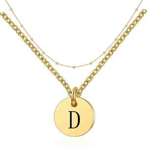 Collier double couche doré avec pendentif lettre B, chaîne ronde en acier inoxydable de 10 mm pour usage quotidien, style européen - Product Image 5