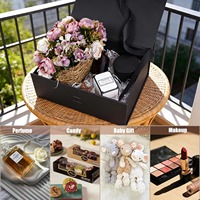 Boîte cadeau magnétique noire avec logo personnalisé, ruban en satin, boîte rigide de luxe, poignée portable pour cosmétiques, bijoux, mariage