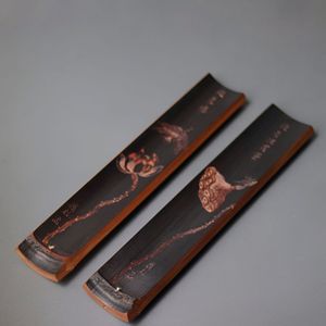 Hand Carved Bamboo Incense Holder With Lotus Design Chinese Style Religious Use Red Bamboo Handle - Product Image 2
