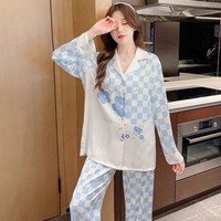 NNR Vente en gros de pyjamas personnalisés pour femmes ensemble de pyjamas de luxe avec boutons de créateur vêtements de nuit de marque pour femmes ensemble de pyjamas en satin de soie à fleurs imprimées pour femmes