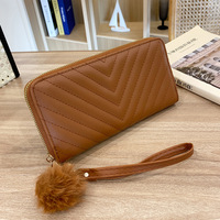 Sac Tendance 2024 Portefeuille long en peluche brodé pour femme, décontracté, à main, avec porte-monnaie