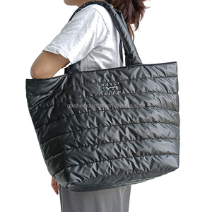 2026 Trendy Ladies Quilted Puffy <strong>Solid</strong> Pattern Tote <strong>Bag</strong> Soft Comfortable Large Capacity <strong>Black</strong> Open Embroidery Nylon Exterior - Product Image 2