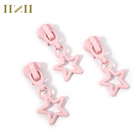 Glissières de fermeture éclair en métal de taille 5, personnalisées, colorées, en forme d'étoile, tirette de fermeture éclair en nylon, tête de fermeture éclair rose pour sacs