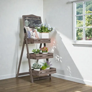 Estante <span class=keywords><strong>de</strong></span> <span class=keywords><strong>Madera</strong></span> <span class=keywords><strong>de</strong></span> 3 Niveles para Plantas con Pizarra, Bandeja <span class=keywords><strong>de</strong></span> <span class=keywords><strong>Madera</strong></span> para Macetas, Estante <span class=keywords><strong>de</strong></span> Almacenamiento <span class=keywords><strong>de</strong></span> <span class=keywords><strong>Madera</strong></span> para Hogares, Cafés, Pubs y Mercados - Product Image 3