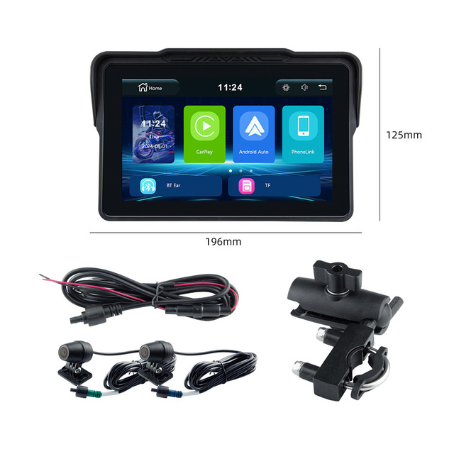 Cheap 7-inch Motorcycle CarPlay Android Auto Dashcam, Waterproof Dual-recording Navigation Device, TPMS