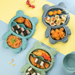 <span class=keywords><strong>Vaisselle</strong></span> pour enfants très vendue, ensemble complet de produits de repas sans BPA, assiette bébé en silicone mignonne, plateau bébé tigre mignon - Product Image 4
