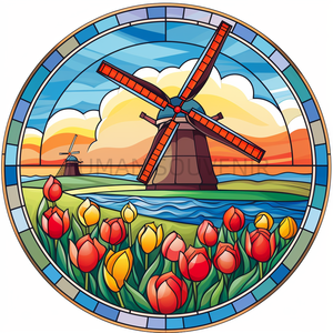 Design créatif Décoration d'intérieur 30CM <span class=keywords><strong>Tulipe</strong></span> Windmill Netherlands Series Vitrail Décoration Vitrail - Product Image 4