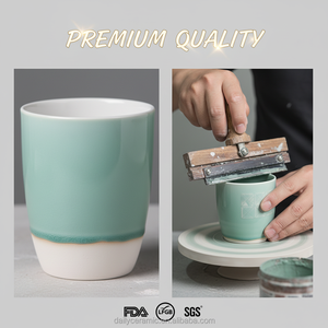 Ensemble de tasses à thé en céramique avec logo personnalisé et glaçure dégradée, mug à café sans anse en grès pour le bureau et la maison - Product Image 5