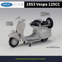WELLY 1:18 Vespa 1953 125CC Skuter Mainan Die-cast Sepeda Motor Kendaraan Model Logam Paduan untuk Kolektor Pajangan Hadiah Grosir
