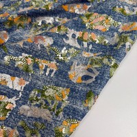Tissu en jean brodé de sequins à motif animalier, vente en gros d'usine, jean brodé personnalisé pour vêtements et robes
