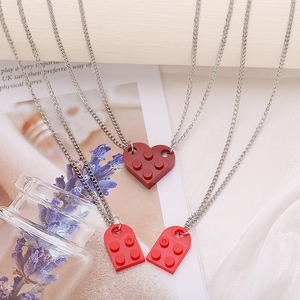 G393 moda 2 unids/set elementos de bloques de construcción costura pareja amante corazón ladrillo aleación colgante collar para amantes mujeres hombres - Product Image 4