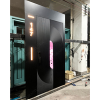 Porte d'entrée double battante de luxe populaire aux États-Unis, design géométrique 3D avec éclairage LED intégré pour villa moderne