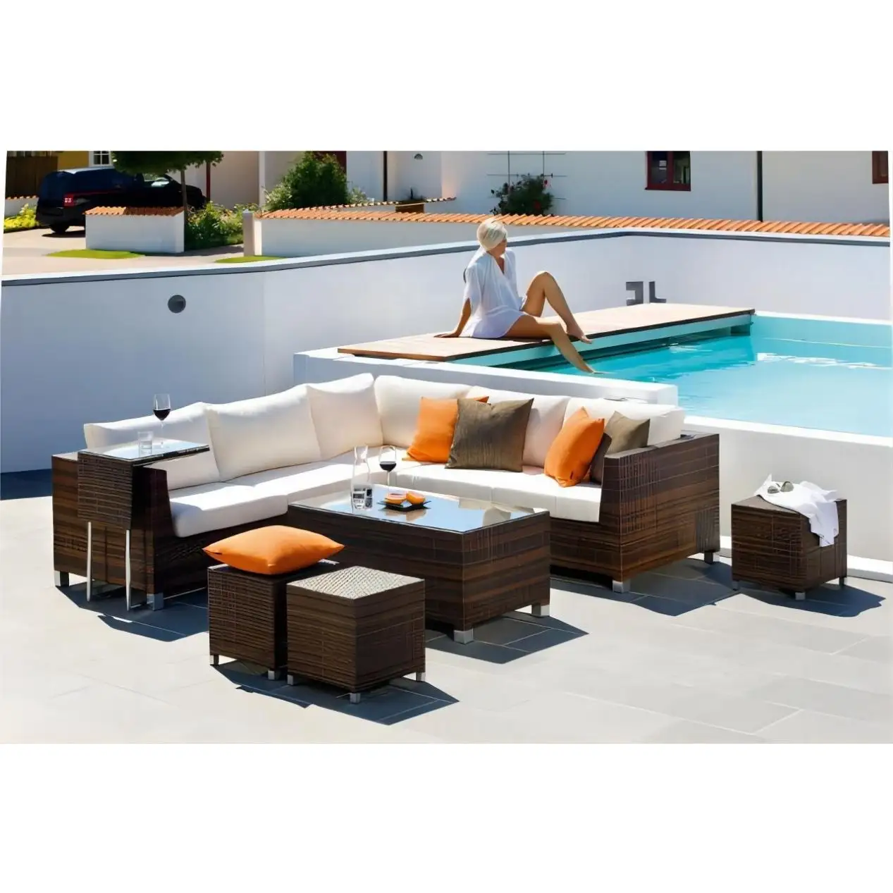 Precio bajo Patio muebles de ratán Muebles de Jardín jardín al aire libre sofá de ratán jardín terraza conjunto