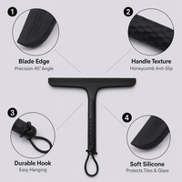 Raclette de sol tout-en-un en silicone pur doux au toucher, noir mat, pour surfaces carrelées, outil de nettoyage professionnel, lame à eau