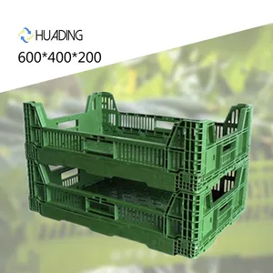 HUADING Caisse en plastique pliable solide écologique Panier en PP recyclable et recyclable pour le stockage des fruits Design en maille pliable