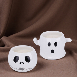 Juego de portavelas Redeco de cerámica creativa en forma de fantasma con orejas espeluznantes Jack Skellington soporte de vela decorativo de Halloween - Product Image 5