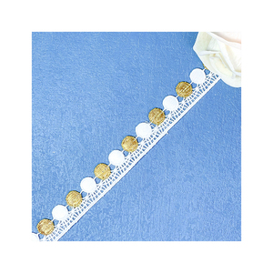 1.5cm <strong>White</strong> Gold Two-tone <strong>Lace</strong> Trim, Water Soluble Polka Dot Embroidery Ribbon for Garment &amp; Doll <strong>Dress</strong> Accessories Wholesale - Product Image 1