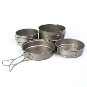 Acampar al aire libre Picnic Mochilero Ultraligero 4PCs Olla portátil Sartén Titanium Pot Pan Set con mango plegable - Product Image 2