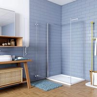 Cabine de douche angulaire DF avec porte pliante, fixation murale, verre trempé 8-10 mm, barre stabilisatrice anti-calcaire, chrome poli