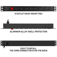 Regleta de Alimentación de Aleación de Aluminio con 8 Tomas de Corriente Estándar de EE. UU., Clasificación IP66, Protector contra Sobretensiones, PDU de Alta Resistencia para Racks de Servidores, 240V