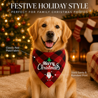 Bandana de Noël pour animaux de compagnie, imprimé à carreaux, écharpe triangulaire pour chien et chat, Joyeux Noël