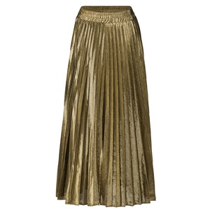 <span class=keywords><strong>Jupe</strong></span> longue plissée <span class=keywords><strong>dorée</strong></span> taille haute décontractée pour <span class=keywords><strong>femme</strong></span> MANNI, idéale pour l'été - Product Image 2